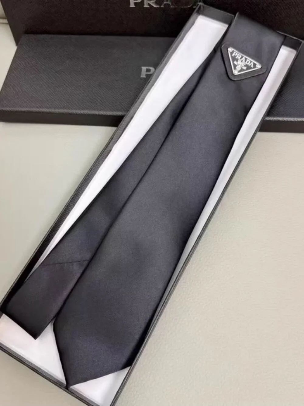 ✨ Prada Black Triangle Logo Silk Neck Tie